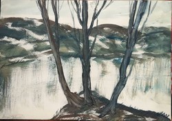 Painter from Zebegény: Danube bend in winter.