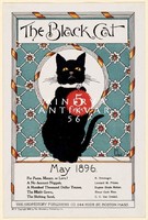 Ülő fekete macska nyakörvvel cica május 1896 Vintage magazin reklám plakát reprint