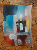 70x100 cm, festmény, absztrakt, karton, olaj