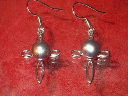 Genuine pearl cross earrings