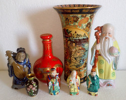 Régi retró vintage kínai japán keleti ázsiai Satsuma porcelán váza szobor figura tűzzománc szaké stb