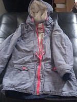 H&M Téli, belül szőrmés dzseki, designer öltözet 134 cm