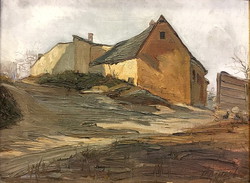 Cégéres ház,szignált,datált/1925/ festmény,kerettel :43 x 53 cm