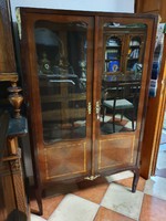 Antik restaurált empire stílusú üveg ajtós tálaló, vagy könyvszekrény