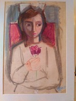 Józsa János painter little girl with flowers