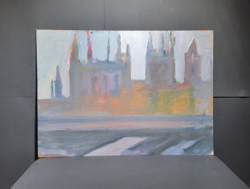 Schéner Mihály: Santiago de Compostela, olaj-farost 50x70 cm