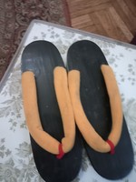 Traditional Japanese new lacquered wood slippers that are still worn for kimonos today