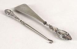 1A923 Antique silver shoehorn and shoe button