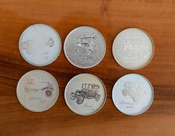 Vintage Car Pattern Retro Aluminum Coaster Set - Ford, Bugatti, Delehaye, Citroen