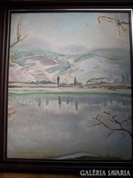 Barta Mária ( 1897 - 1989 ): Vízpart télen - art deco  Olaj, vászon, 60 x 50 cm Jelezve jobbra lent