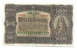 5000 korona / 40 fillér 1923 nyomdahely nélkül 3.