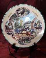 Vidéki szekeres életképes angol porcelán tányér, dísztányér (M1789)