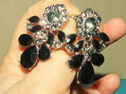 Night black onyx stone flower craftsman ethnic tibetan silver earrings