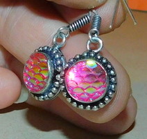 Pink Tibetan silver ethnic earrings