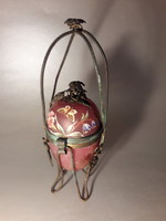 Hollóházi antique delicate filigree copper decorated painted glass egg-shaped box