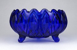 1G338 blue colored mid century glass serving bowl with sugar bowl 14 cm