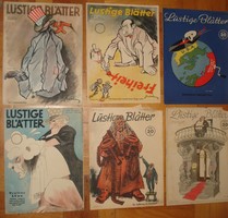 6 db Lustige Blatter náci, zsidó-és USA-ellenes karikatúralap német! 40-es évek!