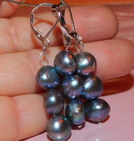 Night black akoya genuine pearl earrings and pendant set
