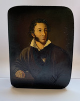 Pushkin's portrait Russian fedoskino tobacco lacquer box!