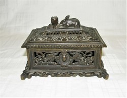 Antique openwork patterned bronze box - jewelry holder - bunny pliers