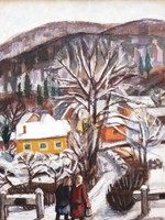 Lívia Keller / 1918-2005 /: village around Miskolc in winter with returning women