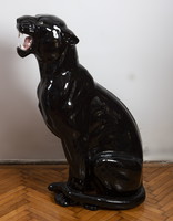 Porcelán nagy méretű fekete párduc figura