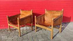 Mid Century skandináv design fa + bőr karos szék fotel 2 darab együtt!!!!