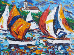 Gyula Medgyessy-kovács (1963-): sailboats with Tihany Abbey