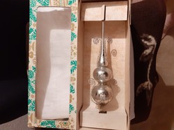 Régi ezüst drótos üveg Gablonz karácsonyfadísz csúcs csúcsdísz eredeti dobozában 30 cm hosszú