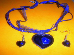 Két " Szív a szívben " Iparművész Nyaklánc és Fülbevaló Vintage Szett