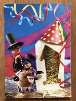 Bábfotós, bábmesés újévi képeslap - Foky Ottó