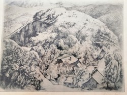István Szőnyi: the hills of Zebegény - a rare etching!