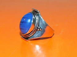 Lápisz Lazulit köves Tibeti Ezüst tekintélyes Gyűrű 8-as
