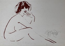 Gyémánt László (1935-) Női akt 1. (1980 körül) című szitanyomata /35x50 cm/