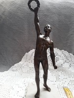 Bronz szobor, győzelem,  férfi babérkoszorúval , nagy közel 2 kg