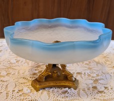 Art Nouveau glass bowl with centerpiece on bronze legs