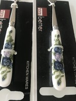 Cake forks with rosy ceramic handles