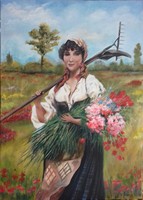 Girl with field flowers