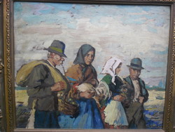 Parobek Alajos (1896-1947) Napszámosok c. olaj-vászon alkotása, kerettel együtt.
