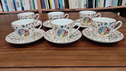 Cseh kézzel festett gyönyörű aranyozott porcelán teáskészlet