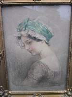Viktor Schramm (1865-1929) female portrait, mixed media paper, marked in a glazed frame. Rarity