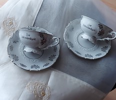 Német porcelán teás, GKC Bavaria, egyedi különleges ezüst mintázattal, hibátlan, jelzett