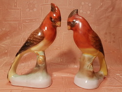 Bodrogkeresztúri kerámia papagáj pár, vitrinben tartott, kiváló állapot, magasságuk: 21 cm