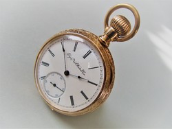 Beautiful antique engraving in 14k solid gold, egin watch co pocket watch, late 1800s