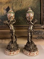Porcelain / copper candle holder with table decoration with putto body (2pcs)