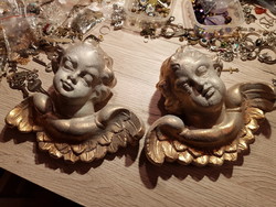 Régi  nagy 17.5cm -es részletgazdag festett viasz angyal szobor pár