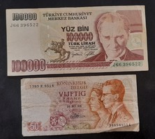 Turkish and Belgian banknotes.