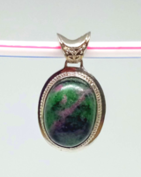 Ruby-fuchsite cabochon, pendant with silver-plated socket