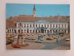 Retro képeslap 1981 Baja Béke tér fotó levelezőlap régi autók