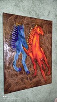 Vintage ruscha wild stallions wild horses fat lava large size ceramic wall ornament wall picture 1970s